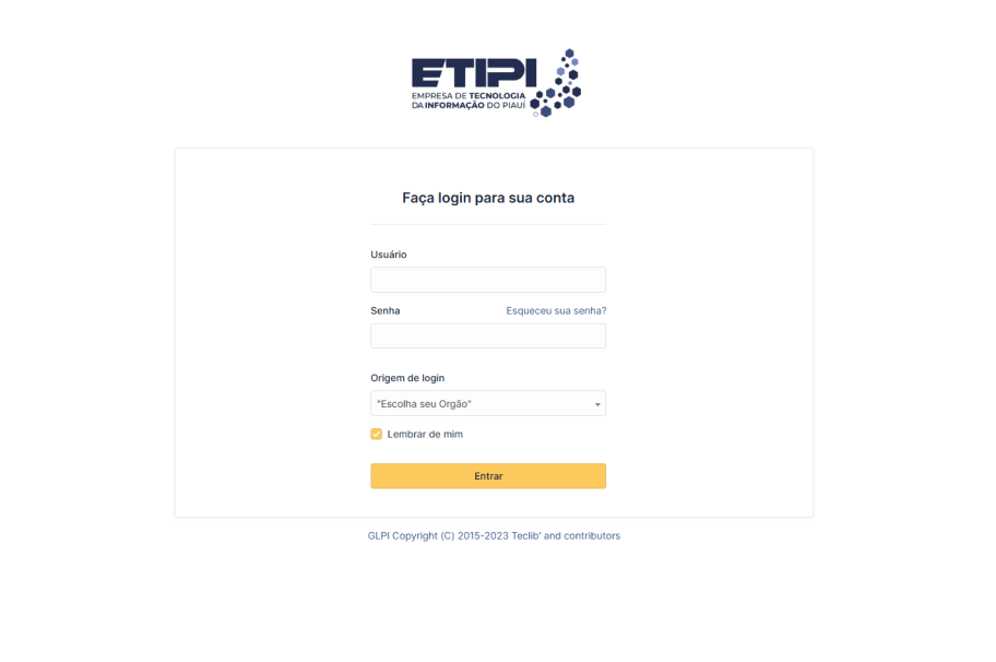 Tela de acesso e login do GLPI
