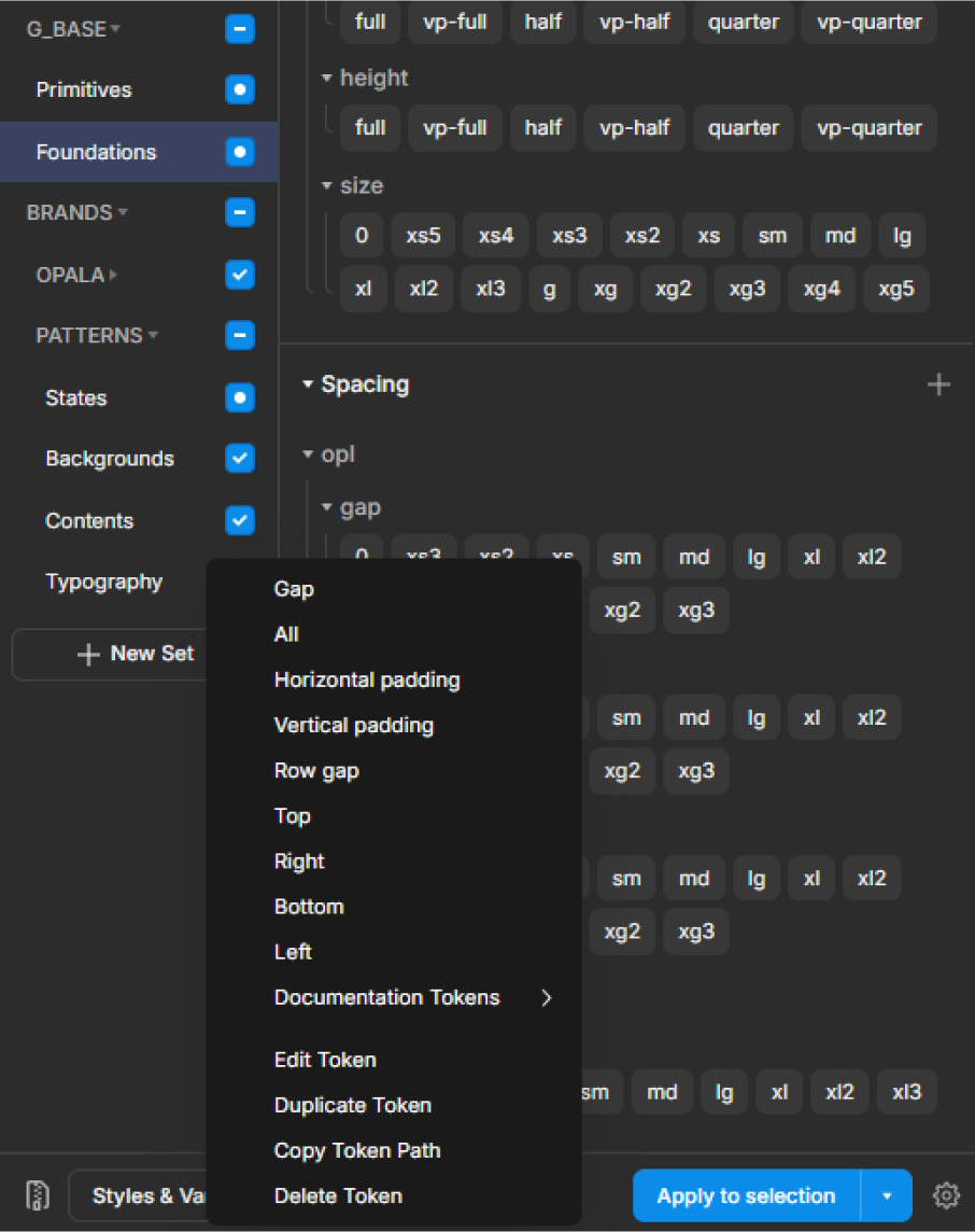 Aplicação de tokens de espaçamento