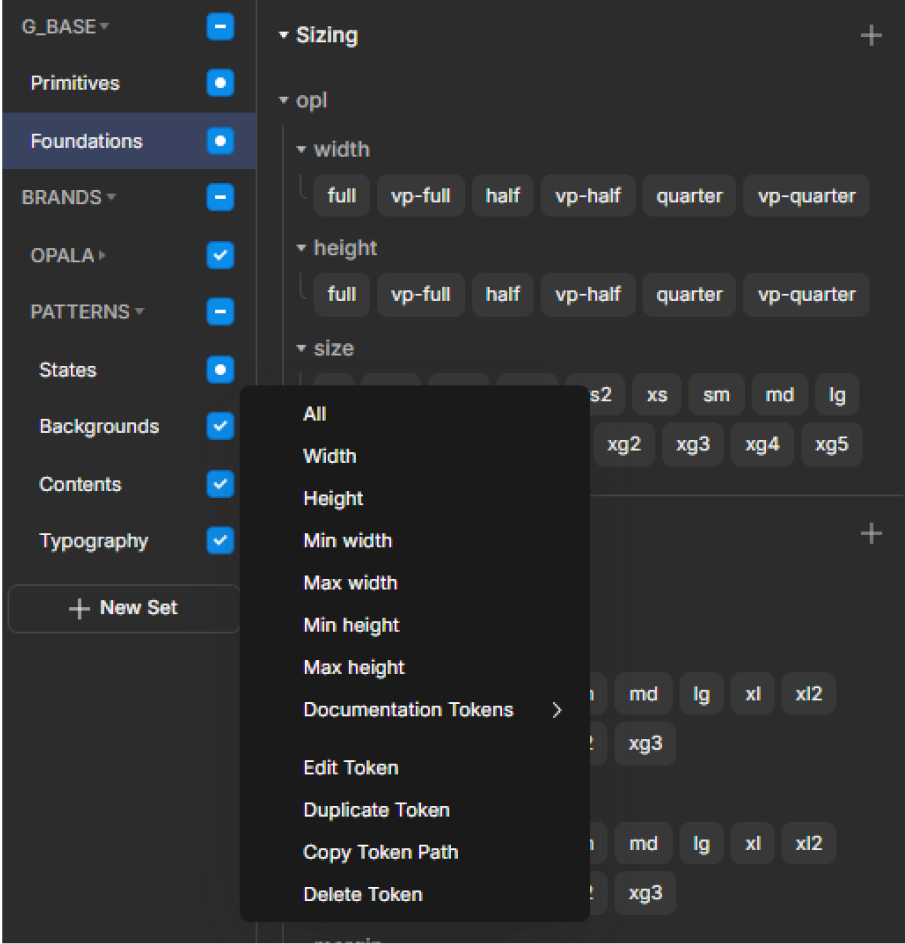 Aplicações de Sizing Tokens