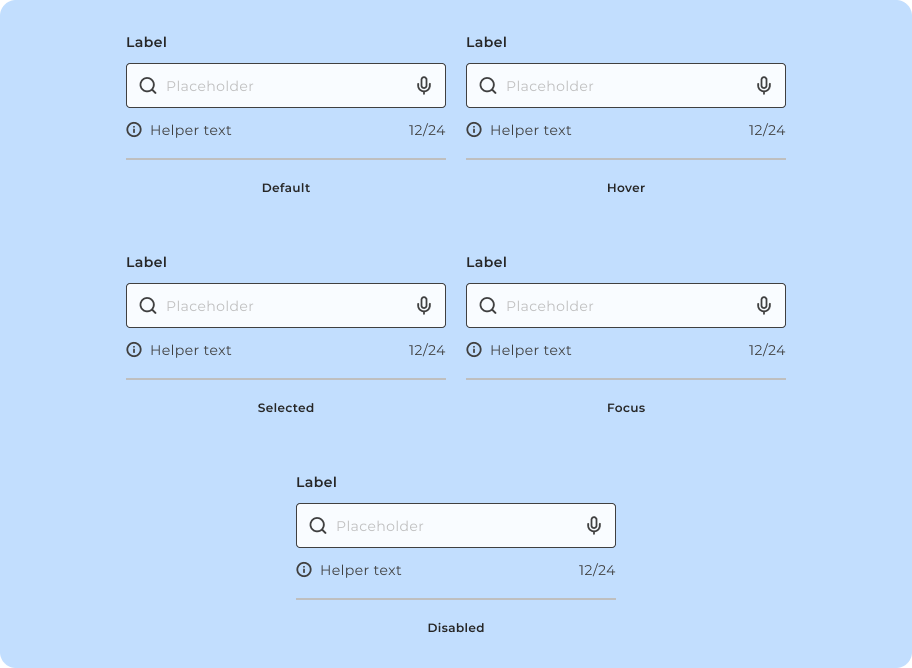 Variações de estado do componente Search Field