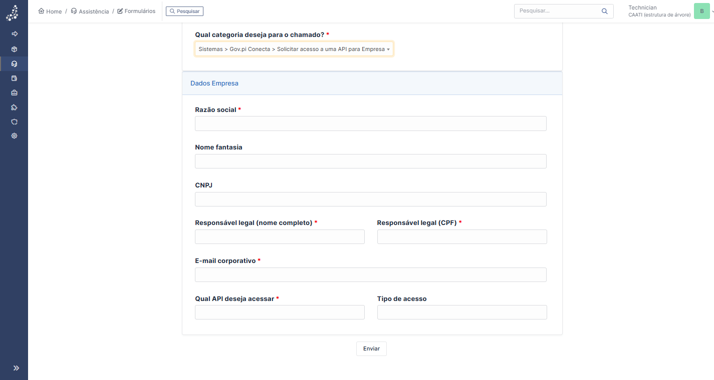 Formulário de solicitação