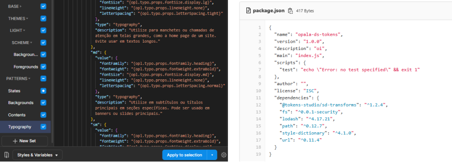 Visualização de JSON de tokens