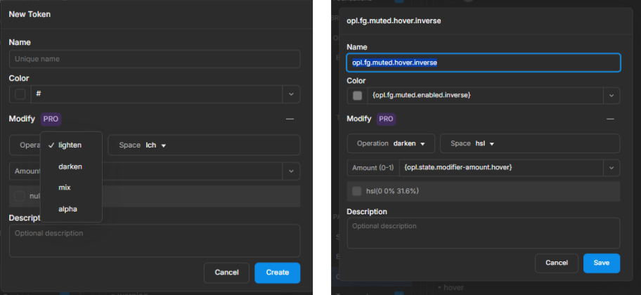 Tipos de modificadores suportados