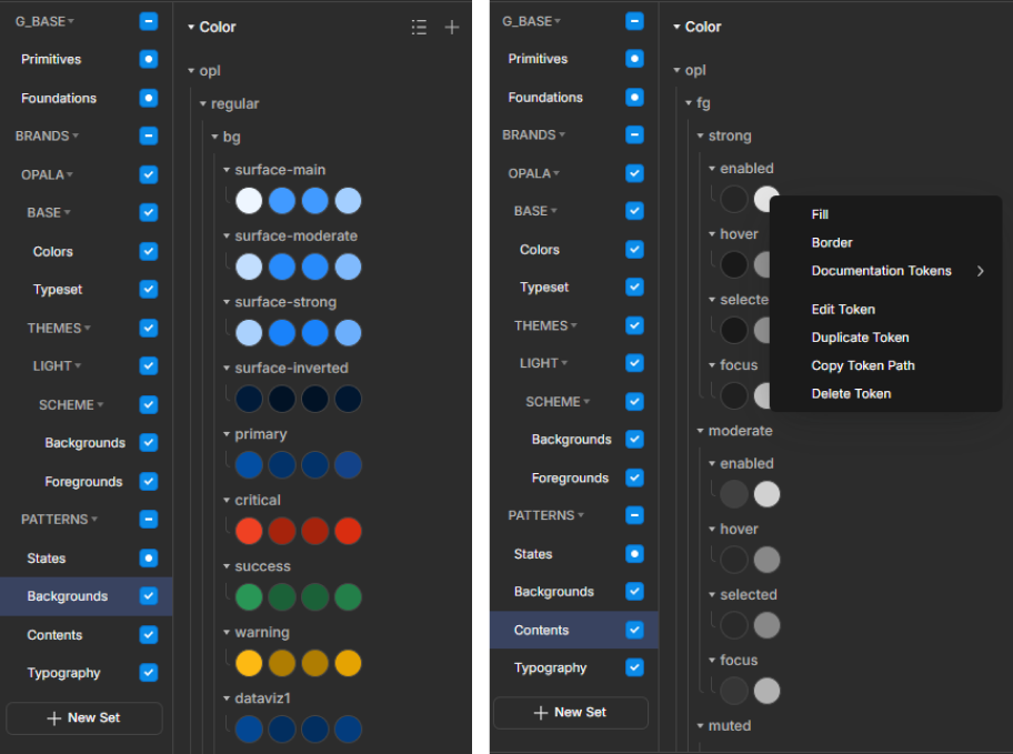Exemplo de propriedades de Color Tokens Propriedades do Color Token
