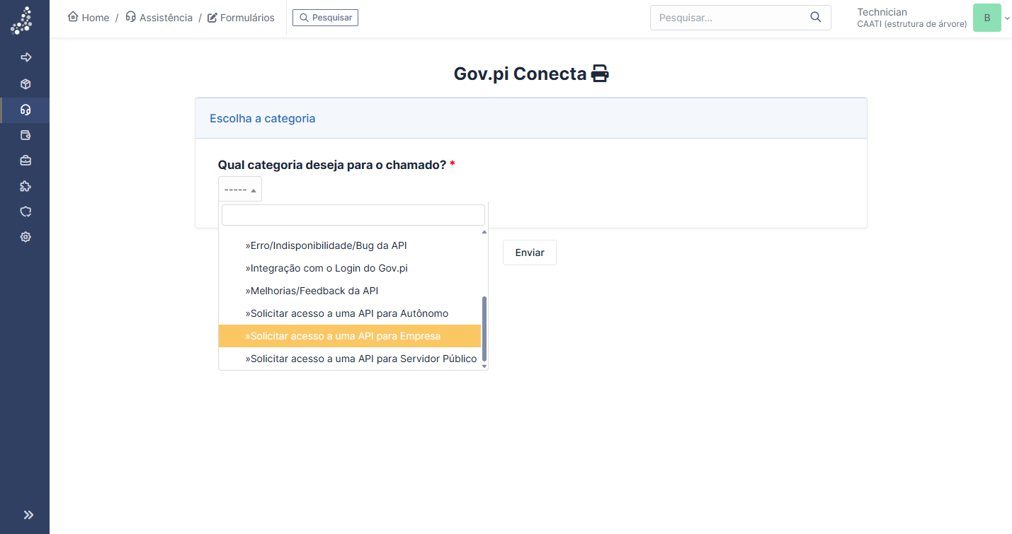 Seleção de categoria