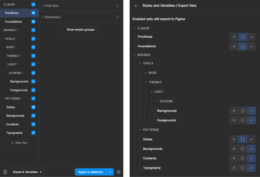 Estrutura de tokens no Tokens Studio