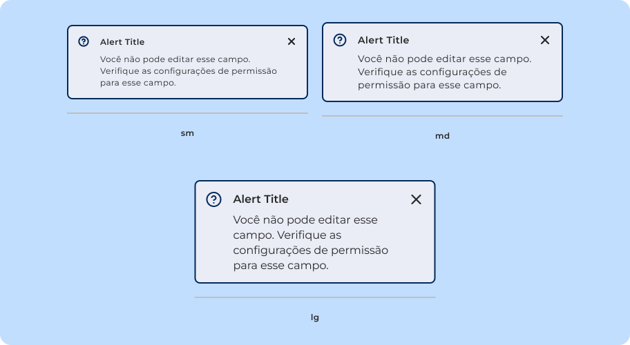 Variações de tamanho do componente Alert