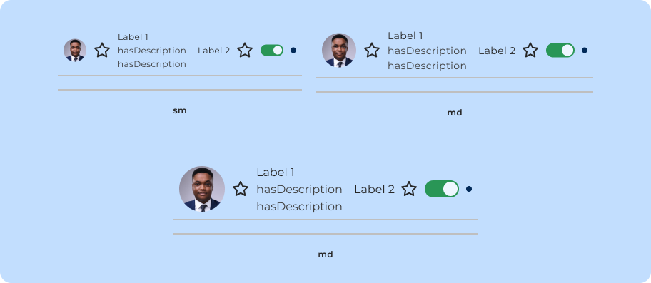 Variações de tamanhos do componente List