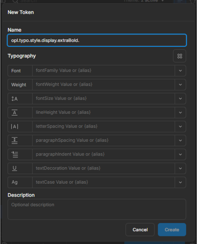 Informações do Typography Token